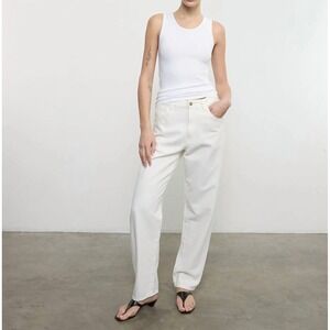 ENZA COSTA Cotton Rib Scoop Tank Womens Small White Quiet Luxury Minimalist NEW